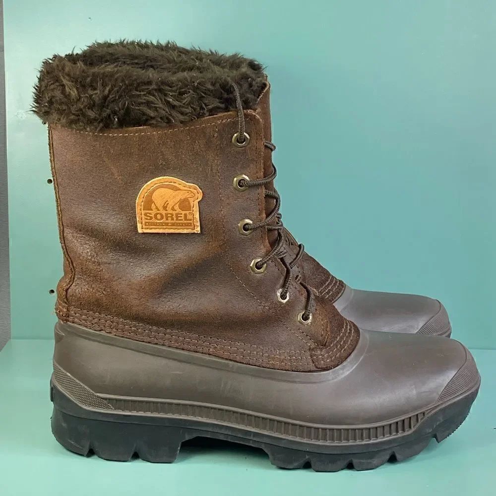 Sorel VTG Kaufman Manitou Boots shoes Brown Rubber Leather Size 10 Mens